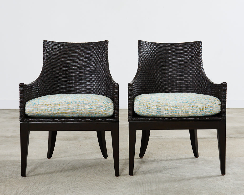 Set of Six McGuire Woven Rattan Cane Dining Armchairs