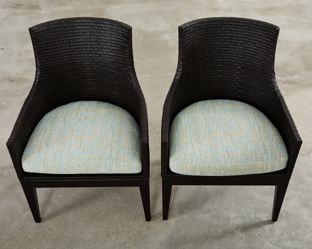 Set of Six McGuire Woven Rattan Cane Dining Armchairs
