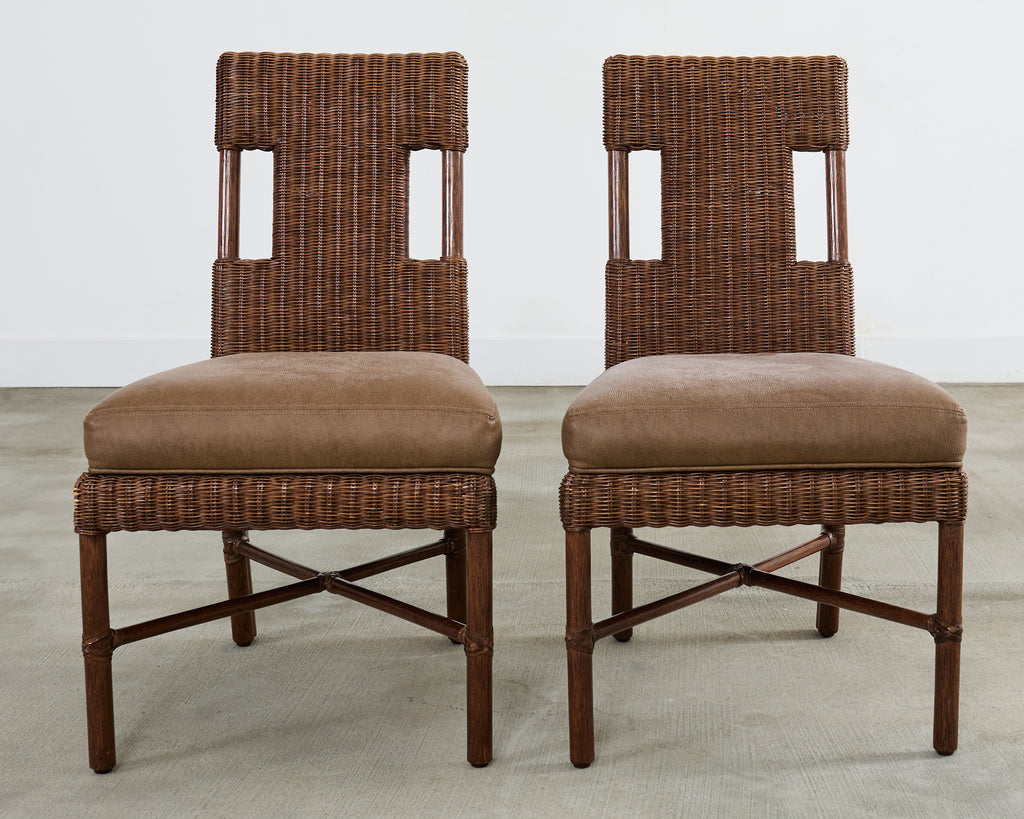 Set of Eight Thomas Pheasant for McGuire Rattan Dining Chairs