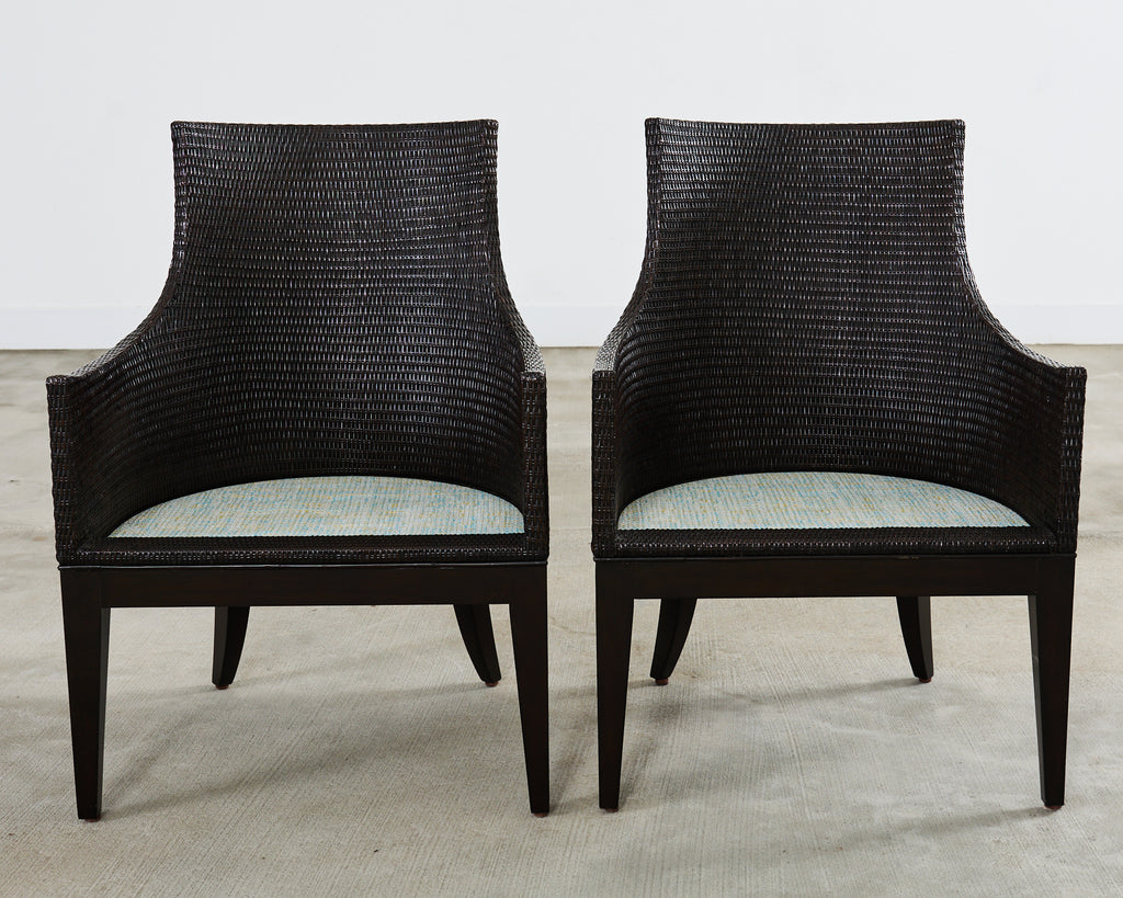 Set of Six McGuire Woven Rattan Cane Dining Armchairs