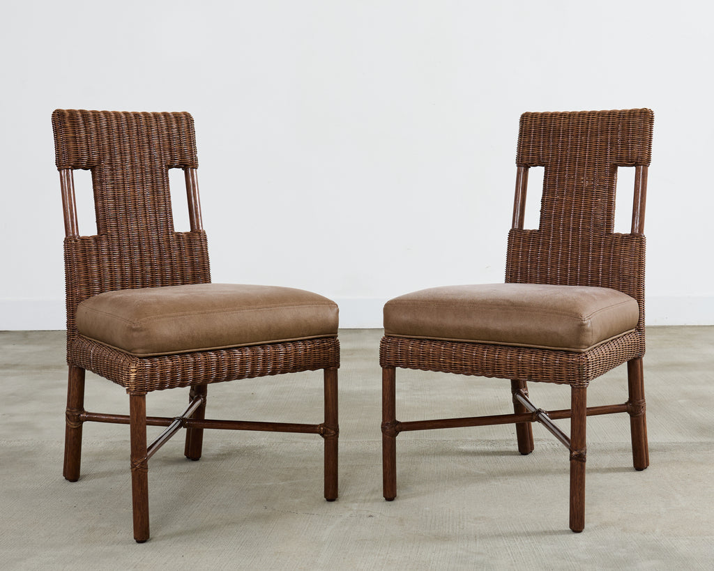 Set of Eight Thomas Pheasant for McGuire Rattan Dining Chairs