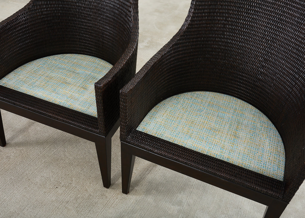 Set of Six McGuire Woven Rattan Cane Dining Armchairs