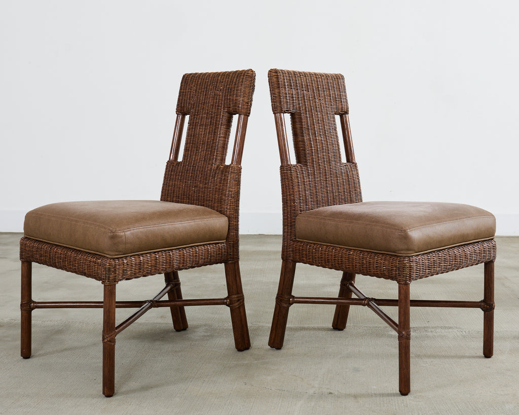 Set of Eight Thomas Pheasant for McGuire Rattan Dining Chairs