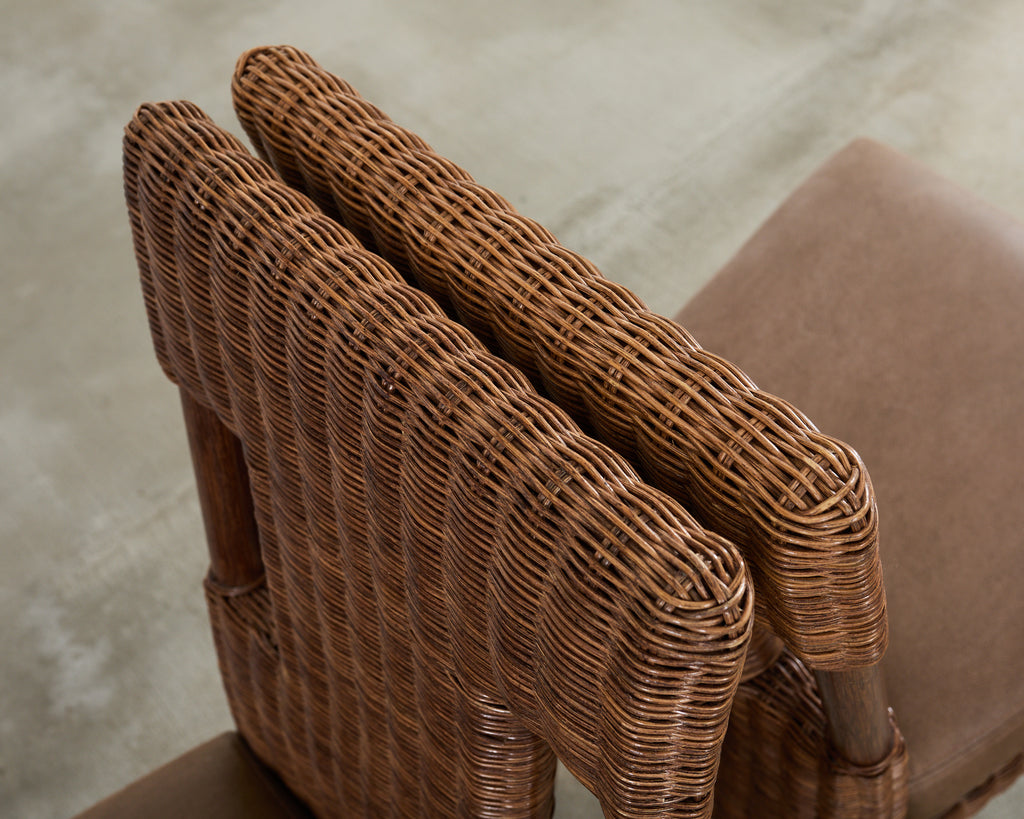 Set of Eight Thomas Pheasant for McGuire Rattan Dining Chairs