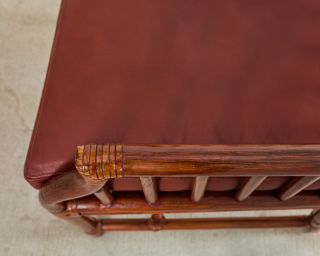 McGuire Organic Modern Rattan Leather Library Armchair