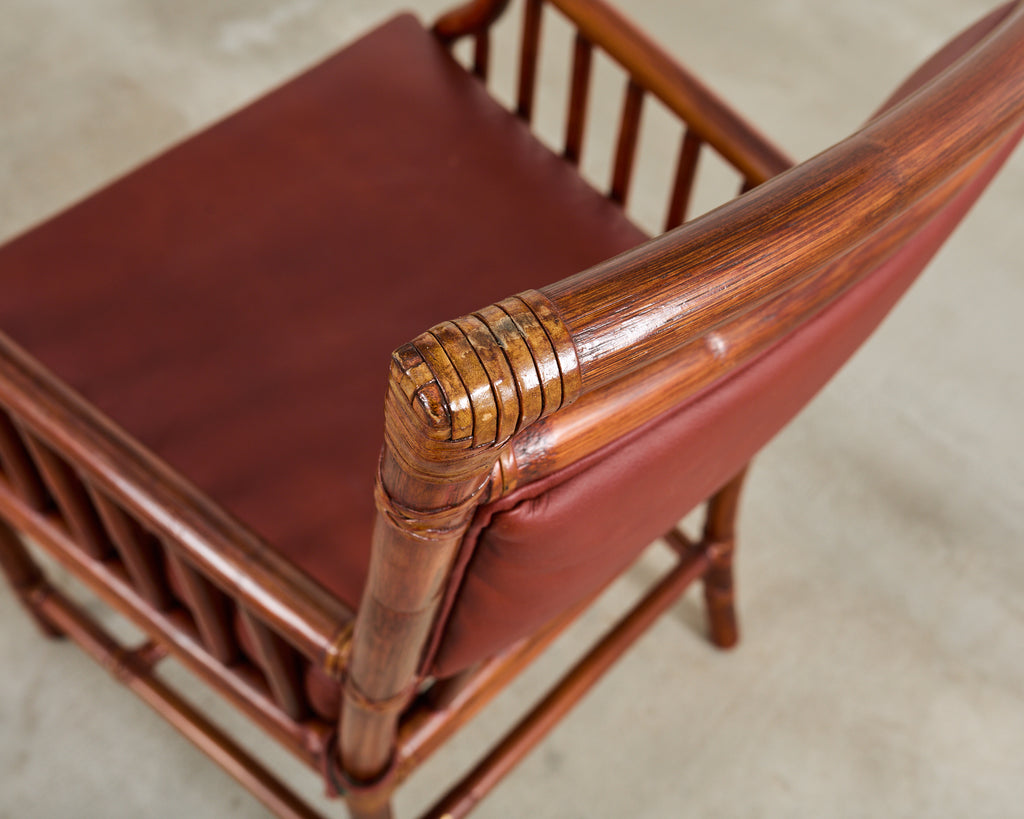 McGuire Organic Modern Rattan Leather Library Armchair