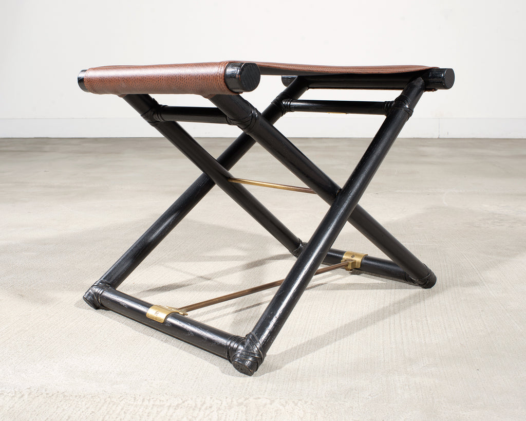 McGuire Campaign Style Lacquered Oak X Form Stool