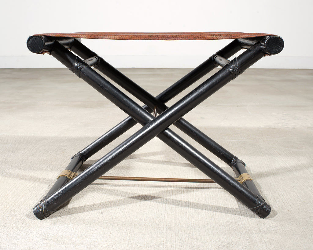 McGuire Campaign Style Lacquered Oak X Form Stool