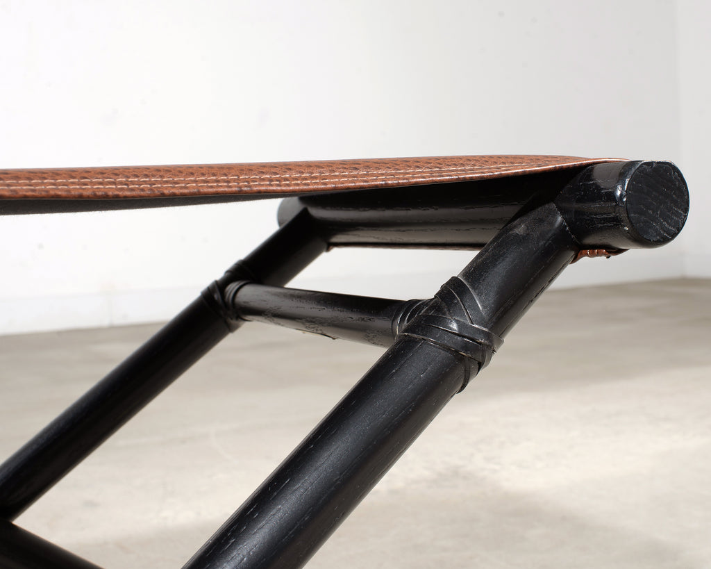 McGuire Campaign Style Lacquered Oak X Form Stool