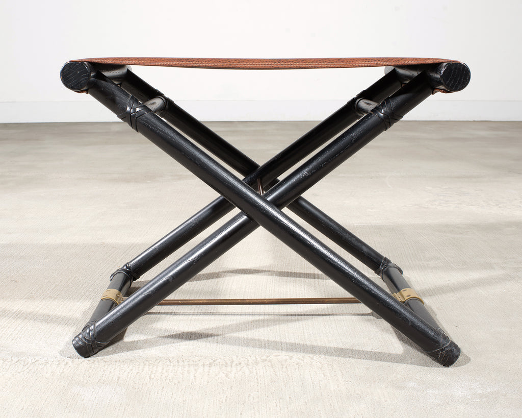 McGuire Campaign Style Lacquered Oak X Form Stool