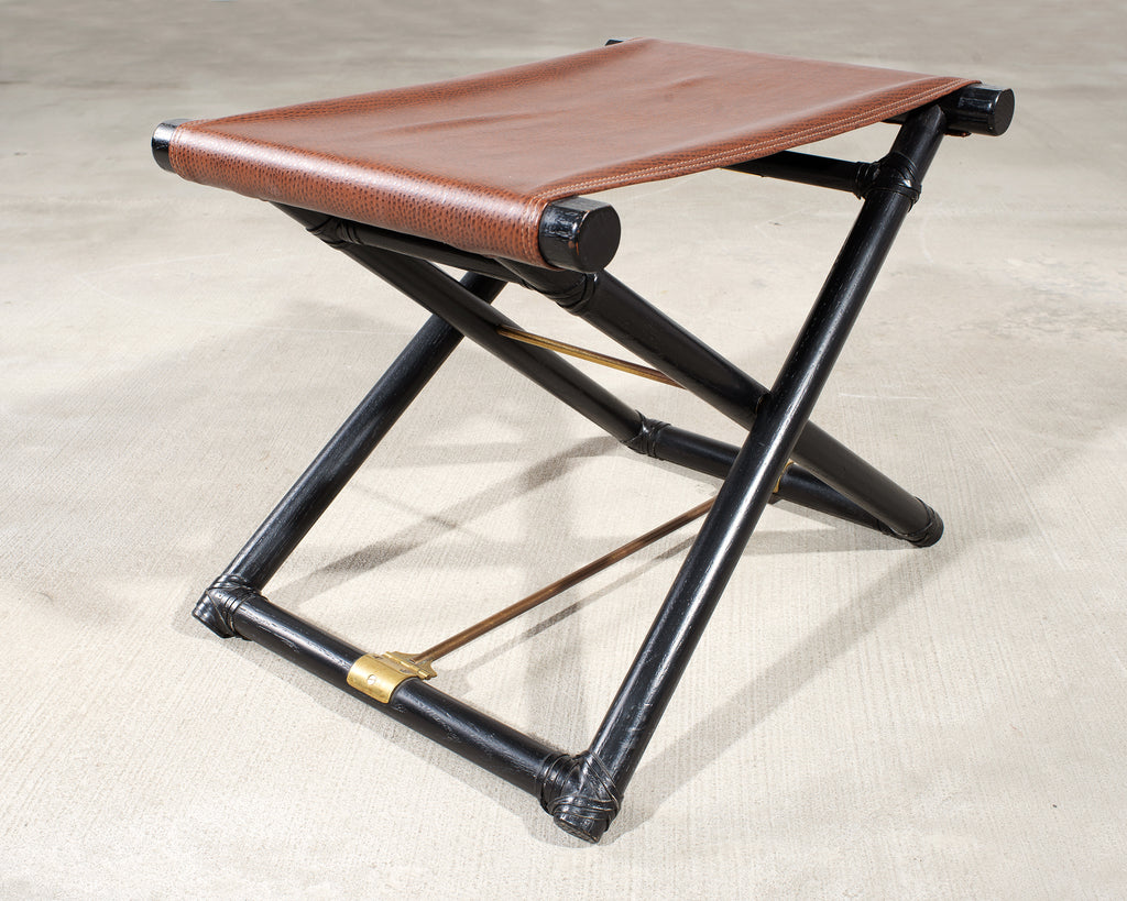 McGuire Campaign Style Lacquered Oak X Form Stool