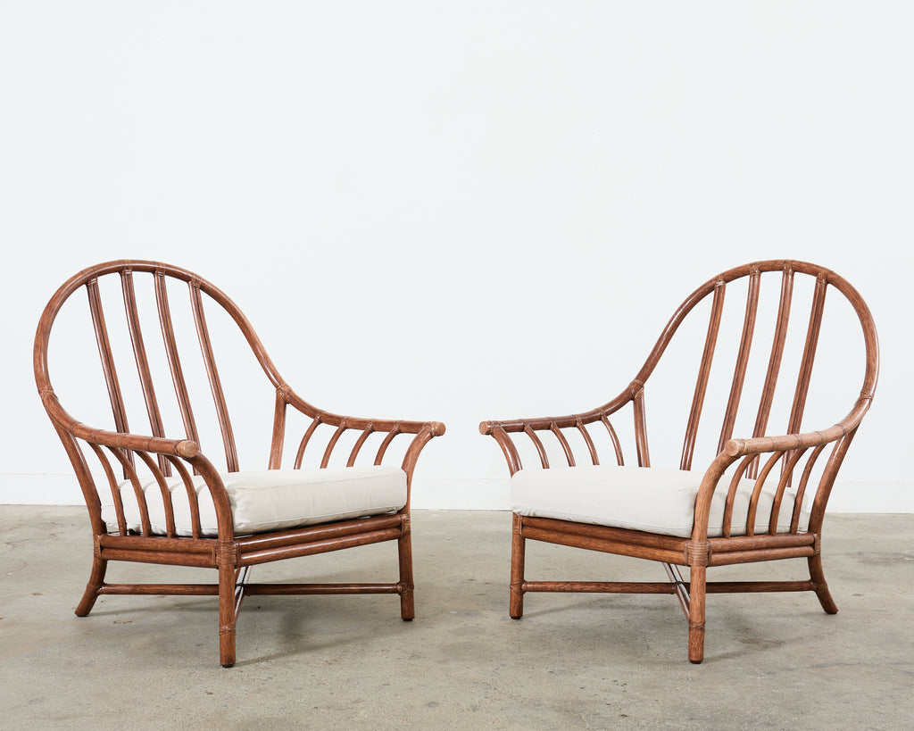 Pair of McGuire Organic Modern Oversized Rattan Lounge Chairs