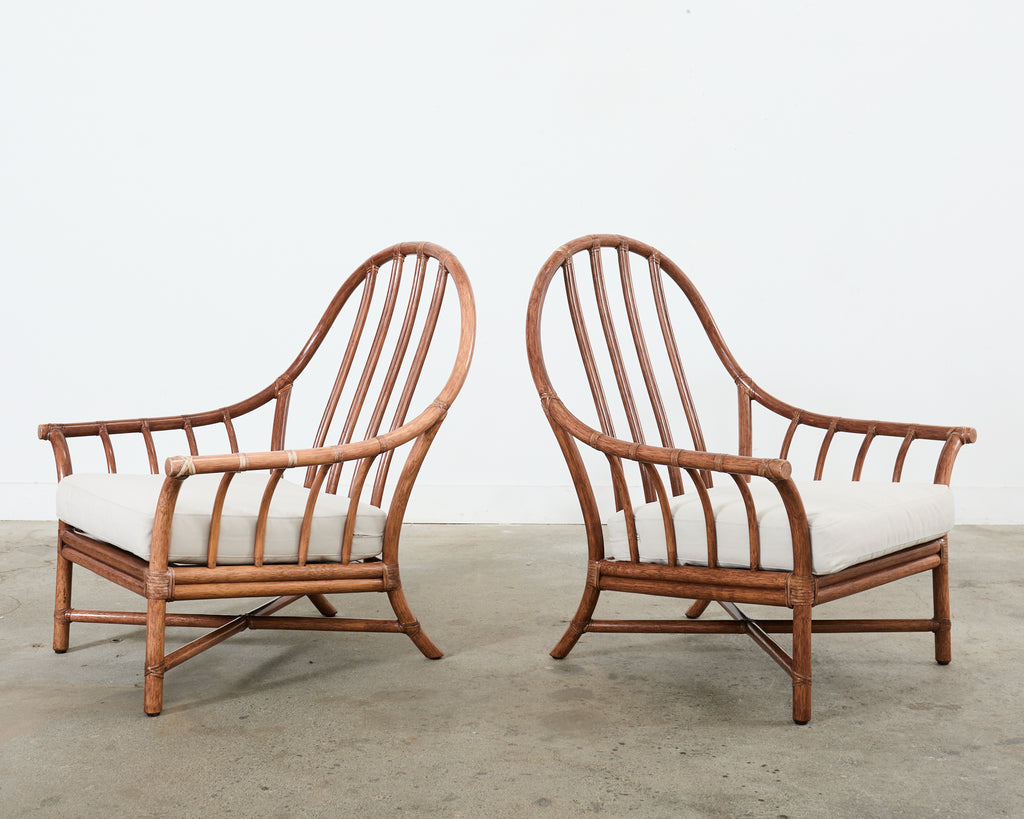 Pair of McGuire Organic Modern Oversized Rattan Lounge Chairs