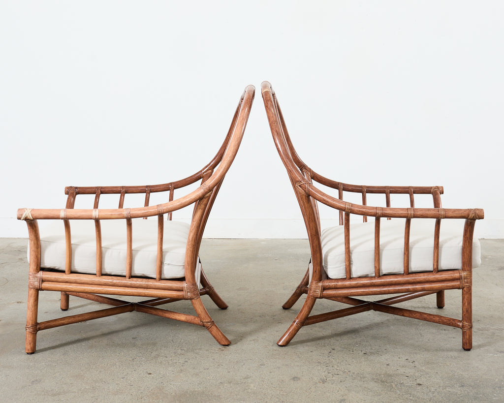 Pair of McGuire Organic Modern Oversized Rattan Lounge Chairs