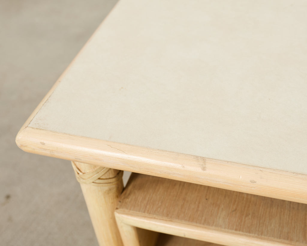 Pair McGuire Cerused Oak Rattan Nightstands End Tables