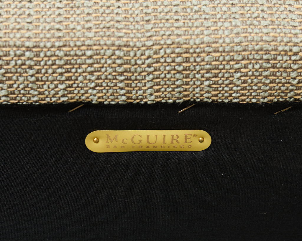 Pair Thomas Pheasant McGuire Rattan Lounge Chairs + Ottoman