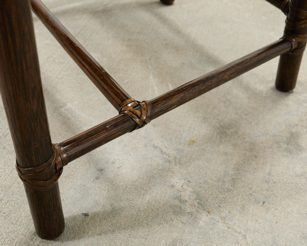 Set of Four McGuire Rattan Target Upholstered Dining Armchairs