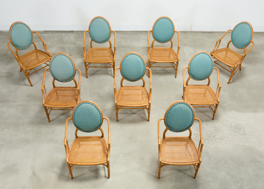 Set of Ten McGuire Organic Modern Rattan Cane Dining Chairs