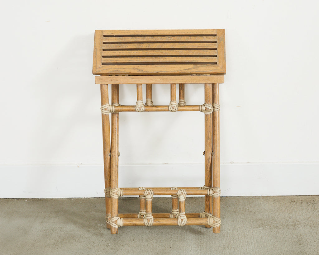 McGuire Rattan Oak Campaign Style Folding Drink Table