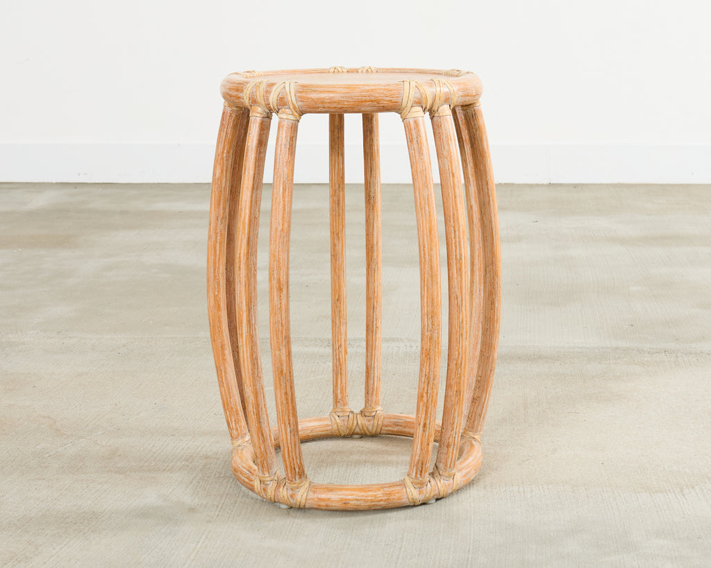 McGuire Organic Modern Cerused Rattan Drum Drink Table