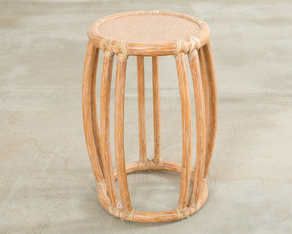 McGuire Organic Modern Cerused Rattan Drum Drink Table