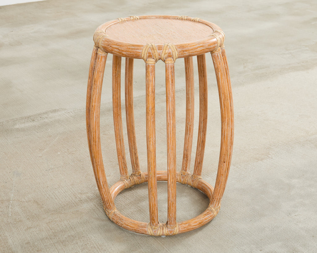 McGuire Organic Modern Cerused Rattan Drum Drink Table