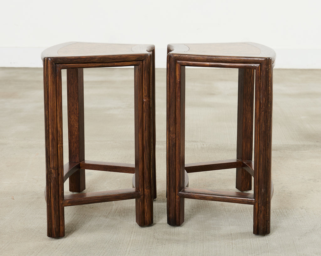 Pair of McGuire Midcentury Oak Demilune Stools