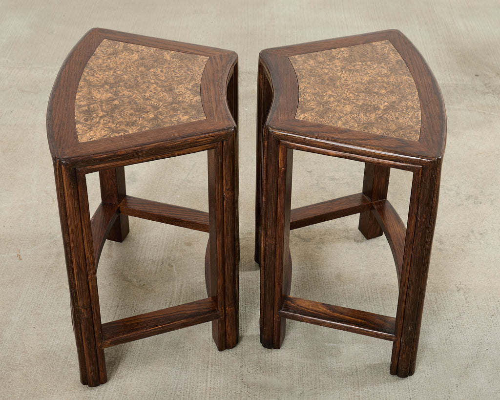 Pair of McGuire Midcentury Oak Demilune Stools