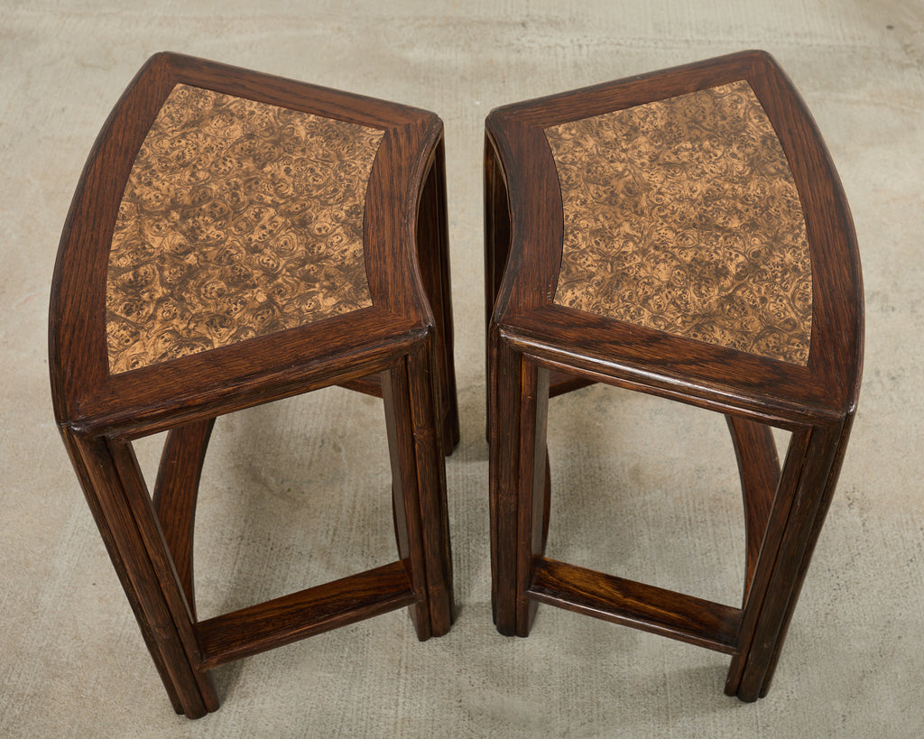 Pair of McGuire Midcentury Oak Demilune Stools