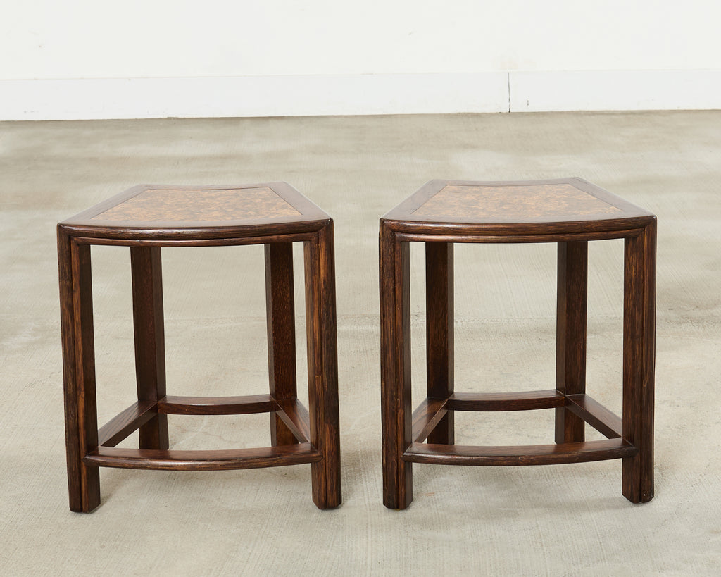 Pair of McGuire Midcentury Oak Demilune Stools