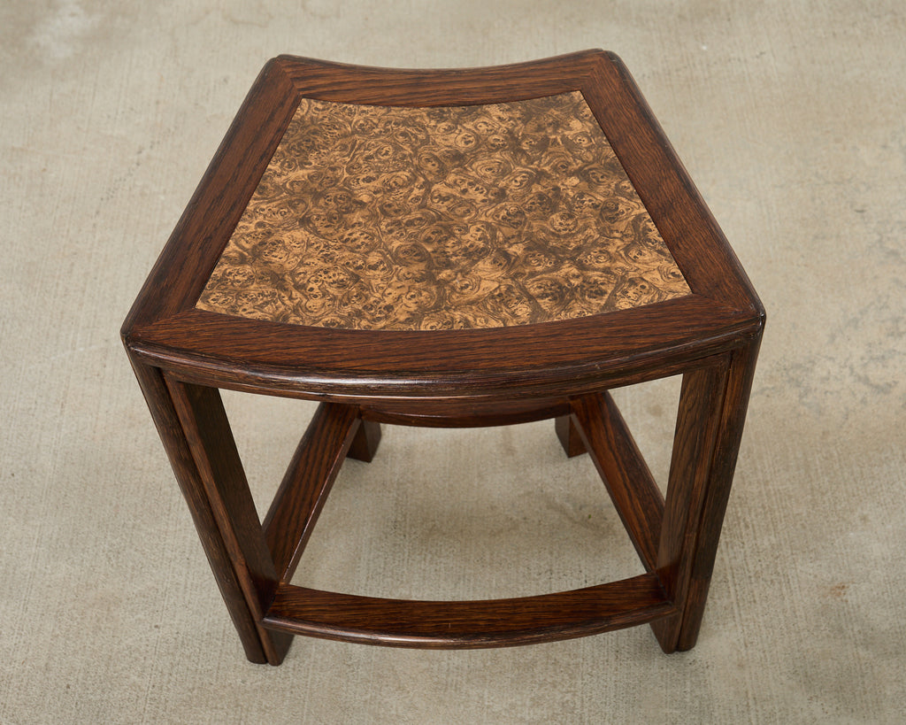 Pair of McGuire Midcentury Oak Demilune Stools