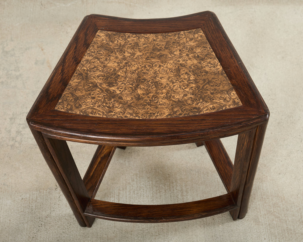 Pair of McGuire Midcentury Oak Demilune Stools