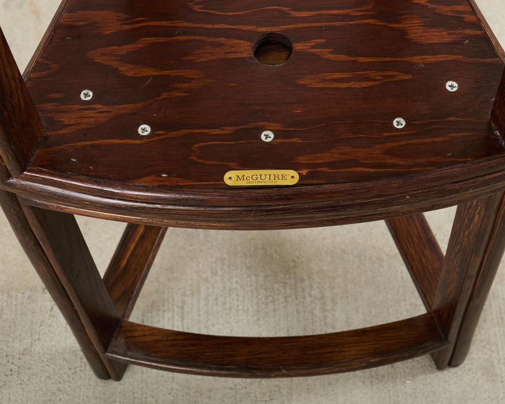 Pair of McGuire Midcentury Oak Demilune Stools