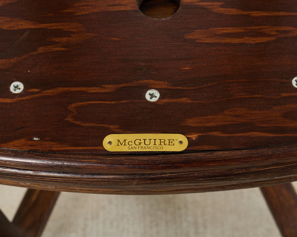 Pair of McGuire Midcentury Oak Demilune Stools