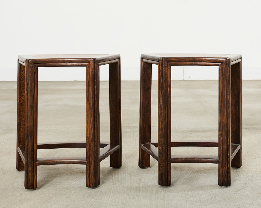 Pair of McGuire Midcentury Oak Demilune Stools