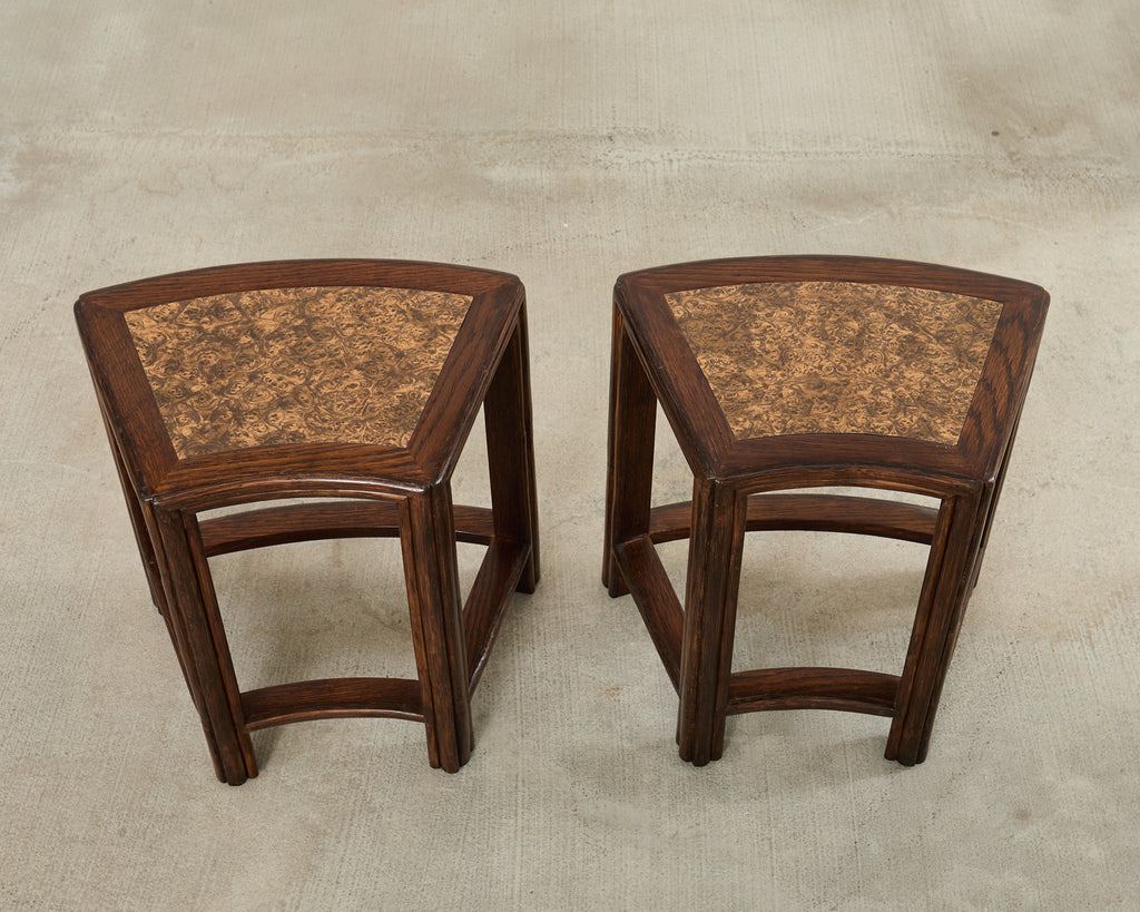 Pair of McGuire Midcentury Oak Demilune Stools