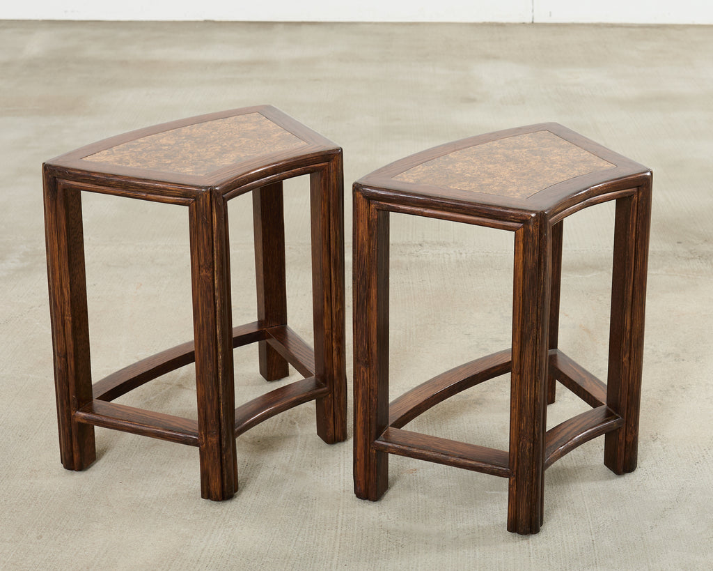 Pair of McGuire Midcentury Oak Demilune Stools
