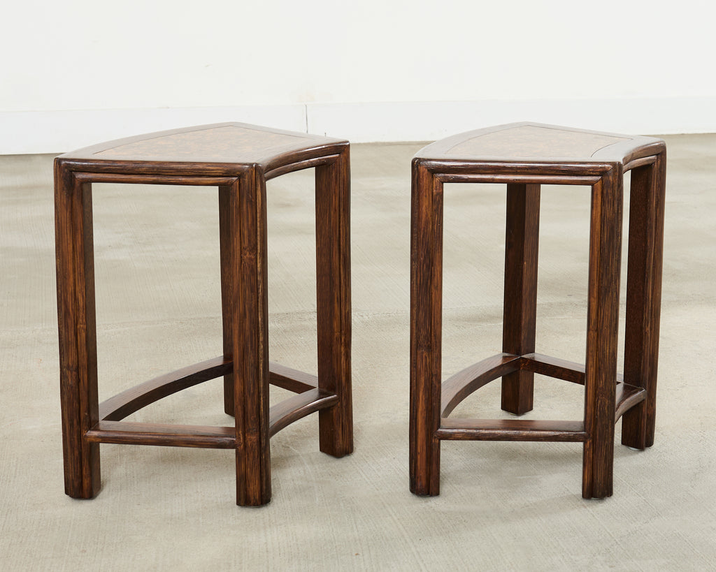 Pair of McGuire Midcentury Oak Demilune Stools