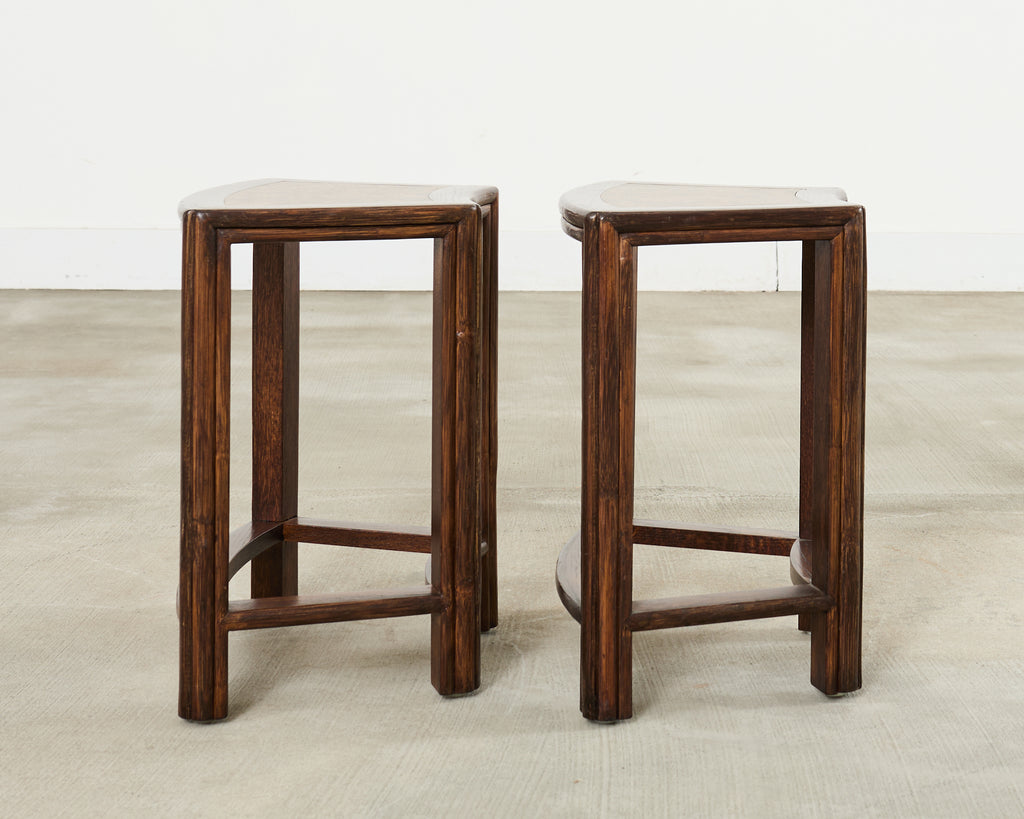 Pair of McGuire Midcentury Oak Demilune Stools