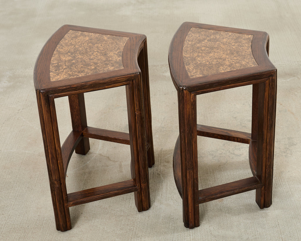 Pair of McGuire Midcentury Oak Demilune Stools