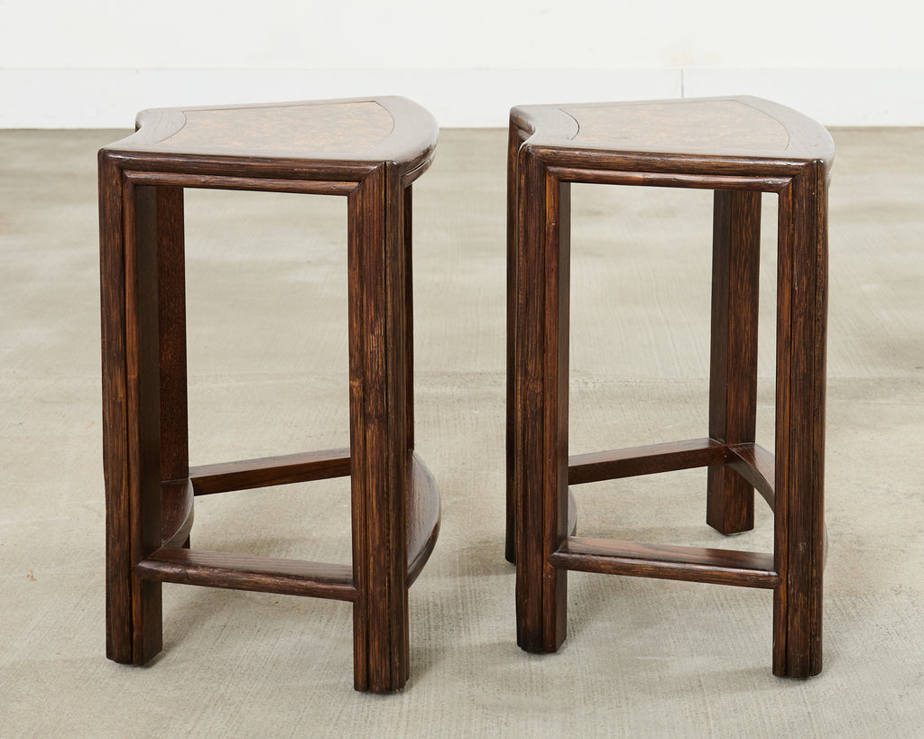 Pair of McGuire Midcentury Oak Demilune Stools