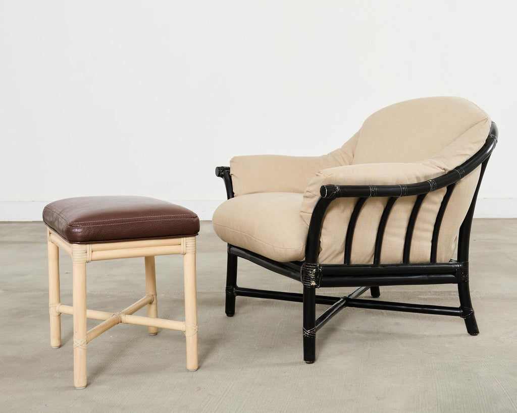 McGuire Organic Modern Lacquered Rattan Foot Stool Bench