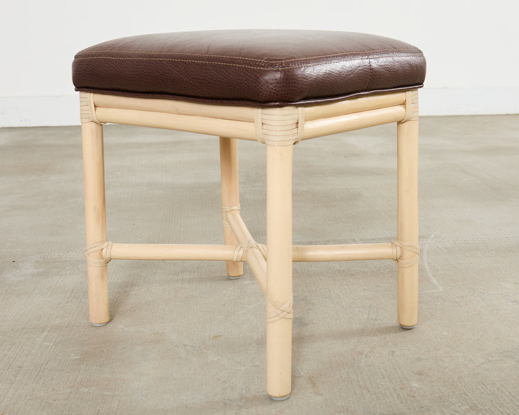 McGuire Organic Modern Lacquered Rattan Foot Stool Bench