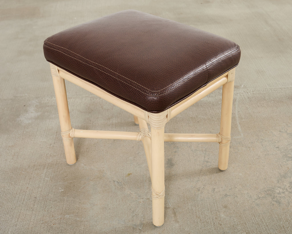 McGuire Organic Modern Lacquered Rattan Foot Stool Bench