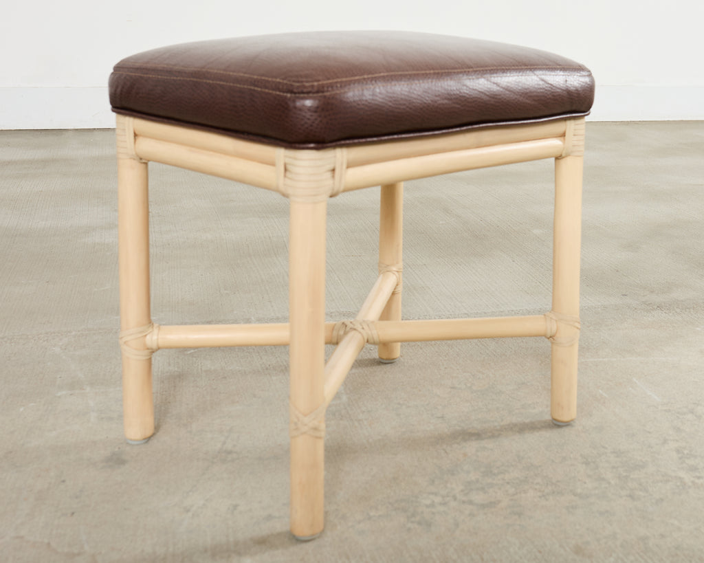 McGuire Organic Modern Lacquered Rattan Foot Stool Bench