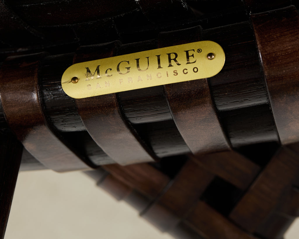 Pair of McGuire Laced Leather Rawhide Rattan Ottoman Stools