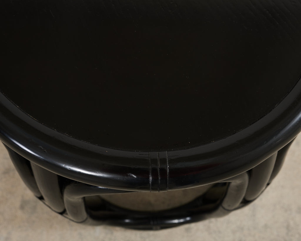 Pair McGuire Lacquered Rattan Taborette Drum Drink Tables