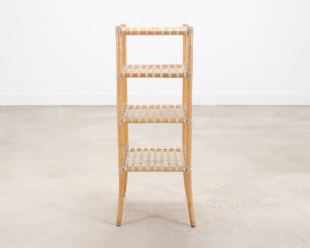 McGuire Antalya Leather Four-Tier Rattan Étagère Plant Stand