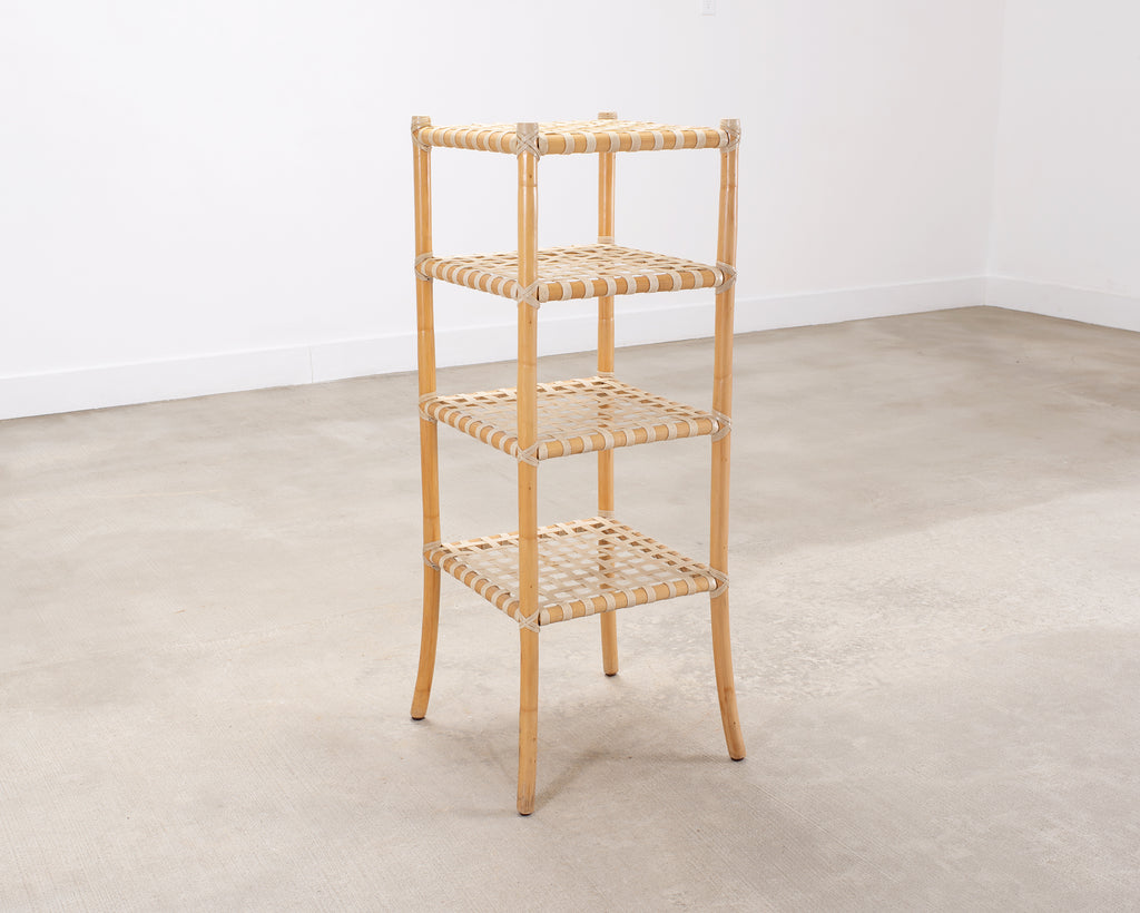McGuire Antalya Leather Four-Tier Rattan Étagère Plant Stand