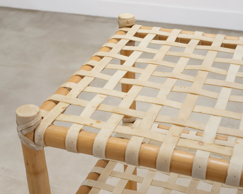 McGuire Antalya Leather Four-Tier Rattan Étagère Plant Stand